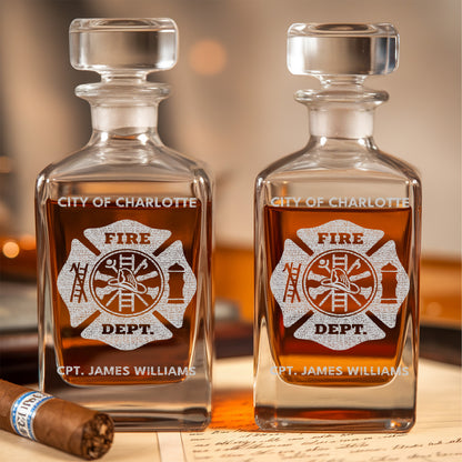 Custom Fire Department Whiskey Decanter Set, Engraved Name Firefighter Gift
