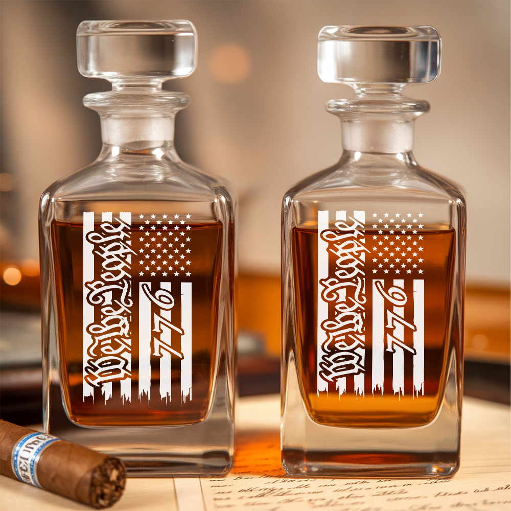We The People America 250 Years Engraved Whiskey Decanter Set, Patriotic USA Bourbon Gift THUC99