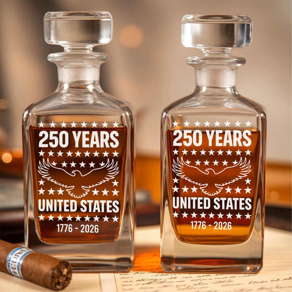 Eagle USA 250th Anniversary Engraved Whiskey Decanter Set, Personalized Patriotic Bourbon Gift THUC99