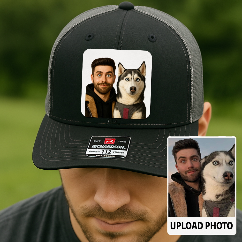 Custom Dog Lover Trucker Hat – Personalized Cap with Pet Photo on Leather Patch – Gift for Pet Owners TH9916