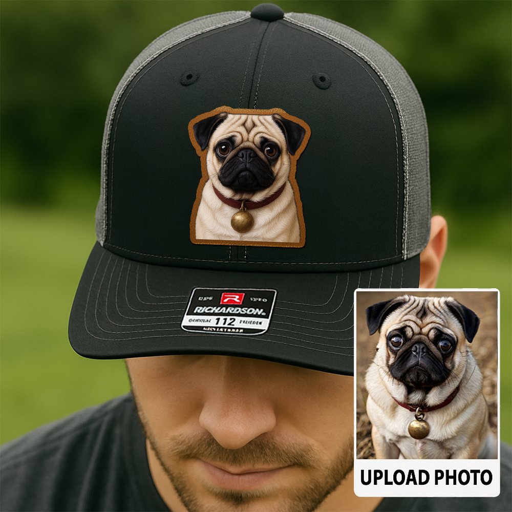 Custom Pet Memorial Leather Hat – Printed Trucker Cap – Dog Dad Keepsake Gift TH9910