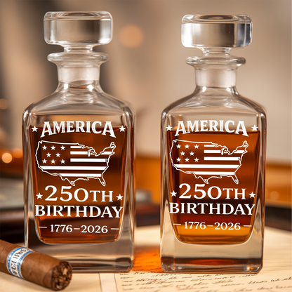 America 250th Birthday Engraved Whiskey Decanter Set, Patriotic USA Map Gift 1776–2026 THUC99