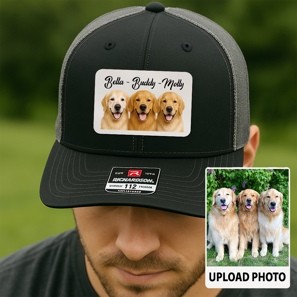 Custom Pet Hat with Leather Patch – Personalized Dog Cap – Memorial Gift for Pet Lover TH9911