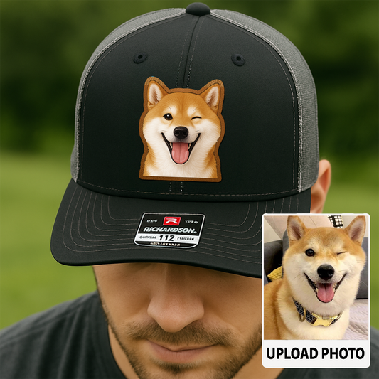 Custom Dog Photo Hat – Personalized Leather Patch Cap – Memorial or Birthday Gift for Dog Dads TH994