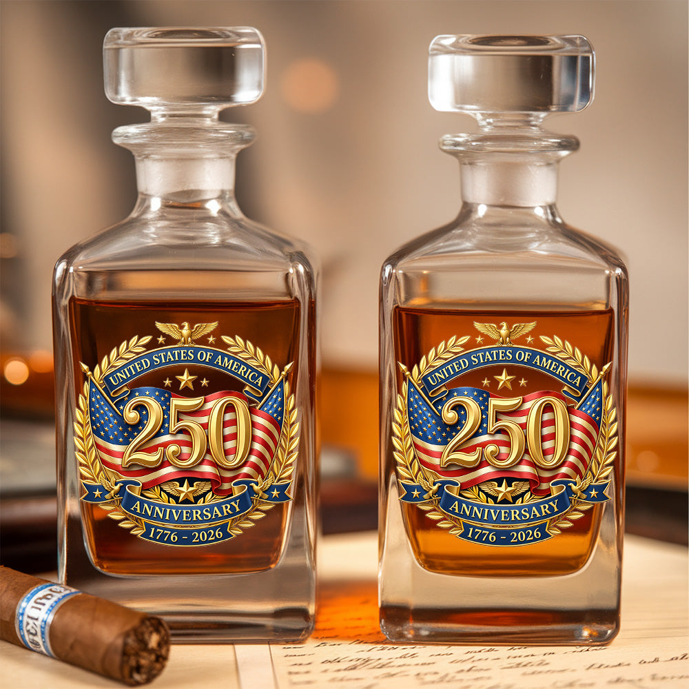 250 Years USA Whiskey Decanter Set 1776-2026, Patriotic Independence Day Gift THUC99