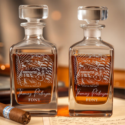 Custom Firefighter Decanter & Whiskey Glass Set, Engraved Name Gift for Firefighters