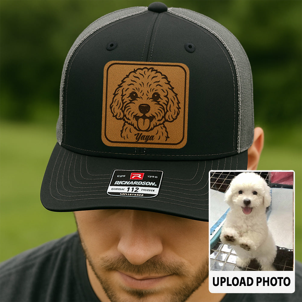 Custom Dog Photo Trucker Hat | Personalized Pet Patch Leather Patch Hat | Dog Memorial Gift TNGANSP024