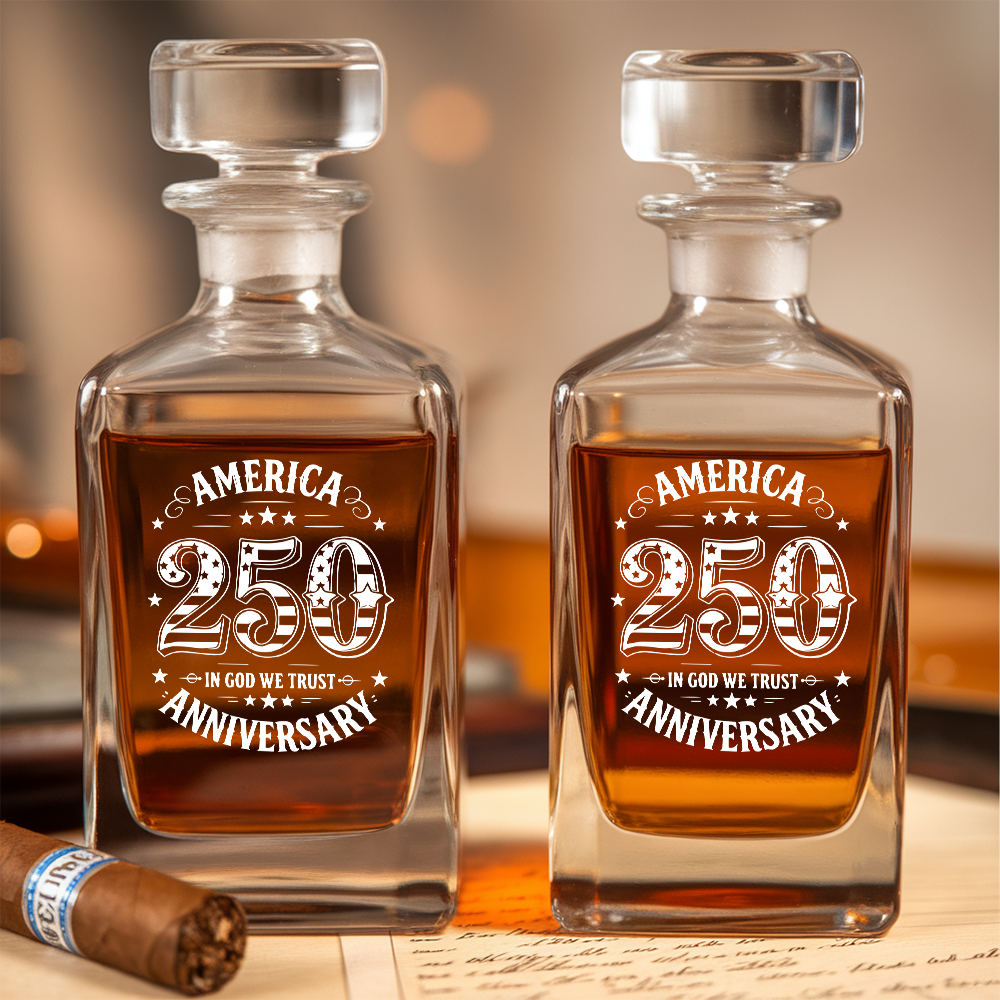 America 250 Years Anniversary Engraved Whiskey Decanter Set, Patriotic Bourbon Gift THUC99