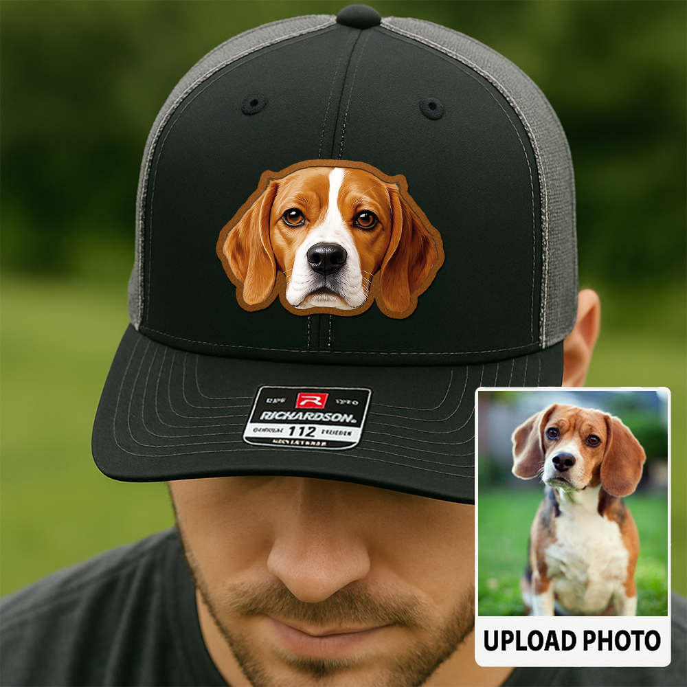 Custom Dog Photo Trucker Hat – Personalized Leather Patch Cap – Pet Lover Gift – Printed Pet Image Hat TH992