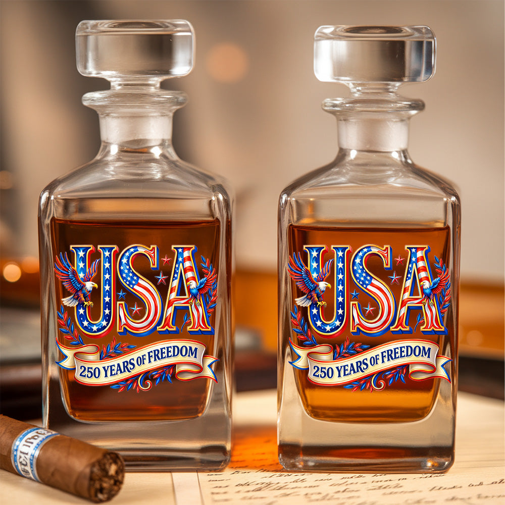 250 Years America Whiskey Decanter Set 1776-2026 Patriotic American Gift for Dad, Veteran, Independence Day THUC99