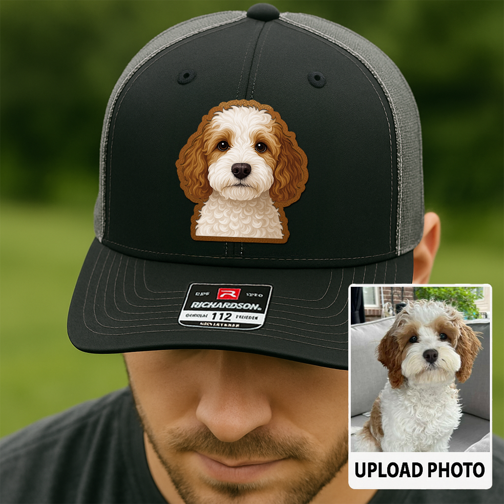 Custom Dog Leather Patch Hat – Personalized Trucker Hat with Your Pet's Photo – Unique Dog Dad Gift TH993