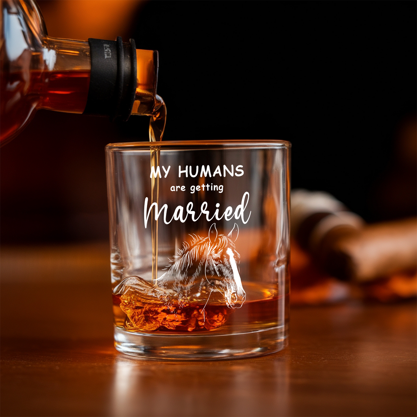 Custom Photo My Humans Are Getting Married Whiskey Glass, Pet Wedding Gift, Gift For Horse Lover, Funny Glass TNNGL37