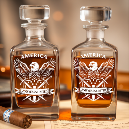 America 250 Years United Engraved Whiskey Decanter Set, Patriotic Eagle Bourbon Gift 1776–2026 THUC99