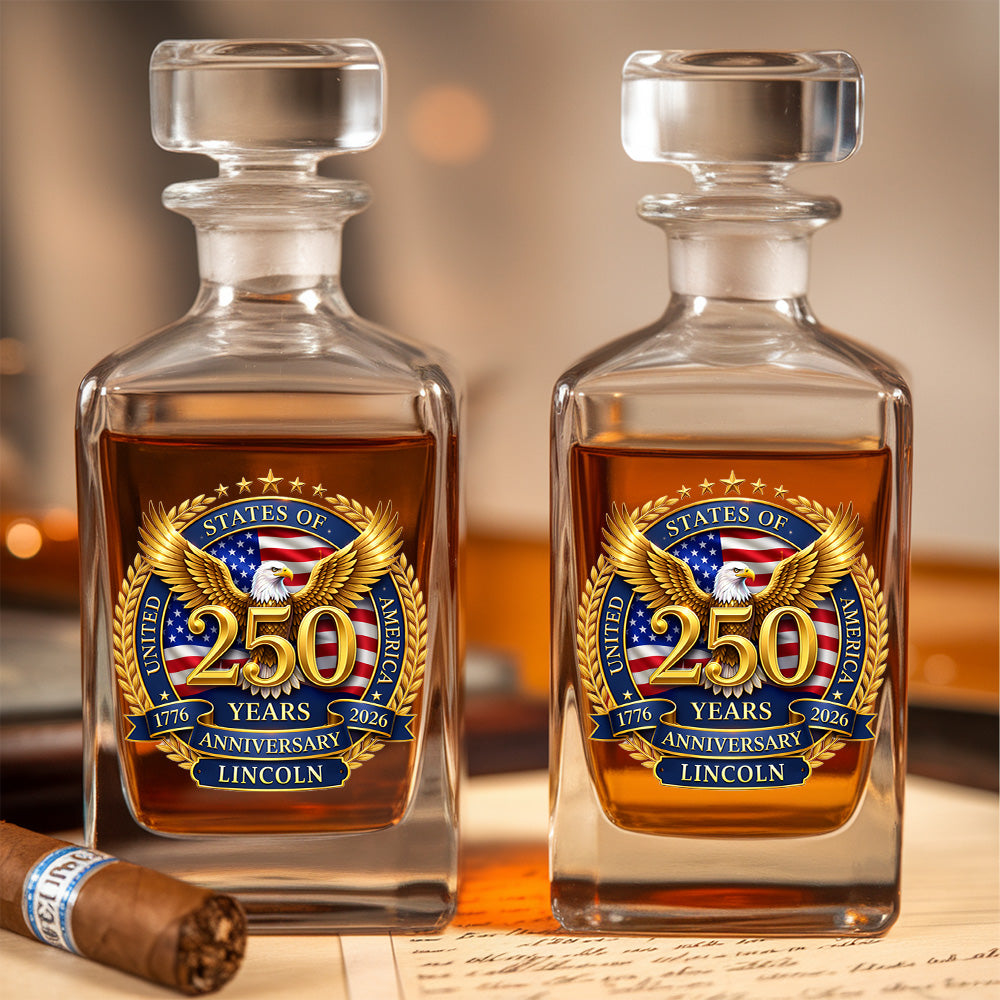 Custom Name 250 Years USA Whiskey Decanter Set, Patriotic Gift THUC99