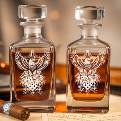 Personalized USA 250th Anniversary Engraved Whiskey Decanter Set, Patriotic Eagle Bourbon Gift 1776–2026 THUC99