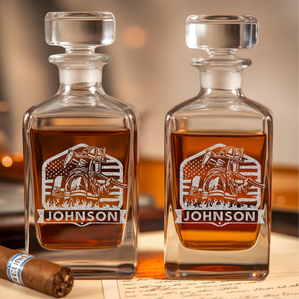 Personalized Firefighter Wife Decanter Set – Custom Name Whiskey Gift for Firefighter Family