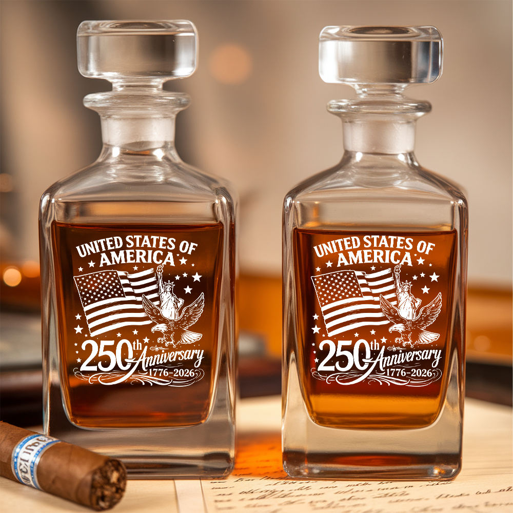 America 250th Anniversary Engraved Whiskey Decanter Set, Patriotic July 4 Gift THUC99