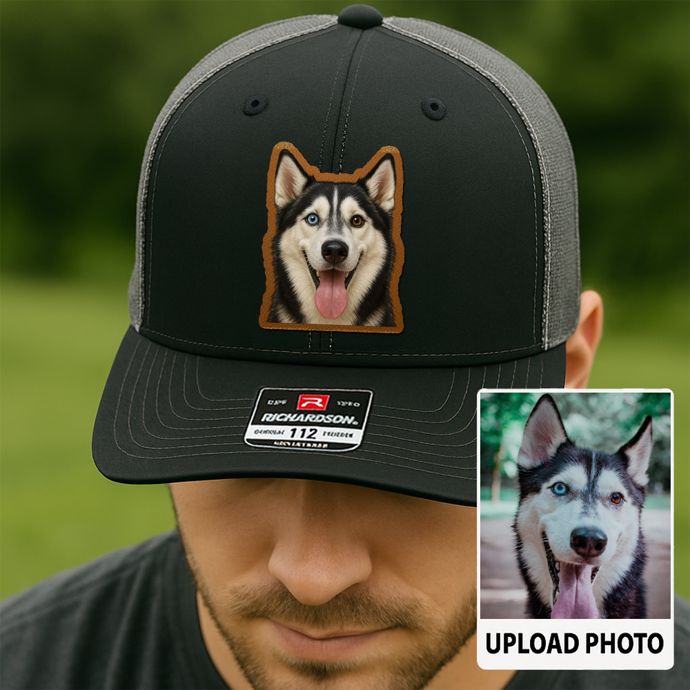 Custom Pet Memorial Leather Hat – Printed Trucker Cap – Dog Dad Keepsake Gift TH999