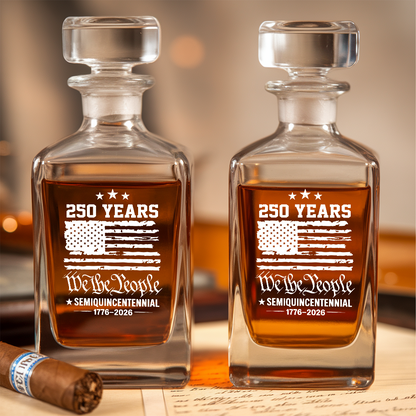 We The People 250 Years Engraved Whiskey Decanter Set, Patriotic USA Flag Bourbon Gift 1776–2026 THUC99
