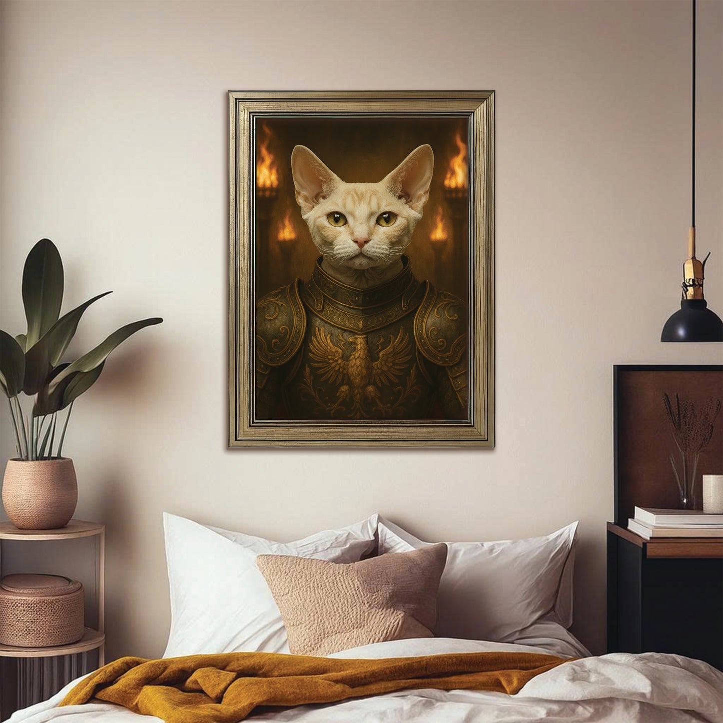Custom Photo Cat Knight Royal Canvas Framed Wall Art Gift For Cat Lovers