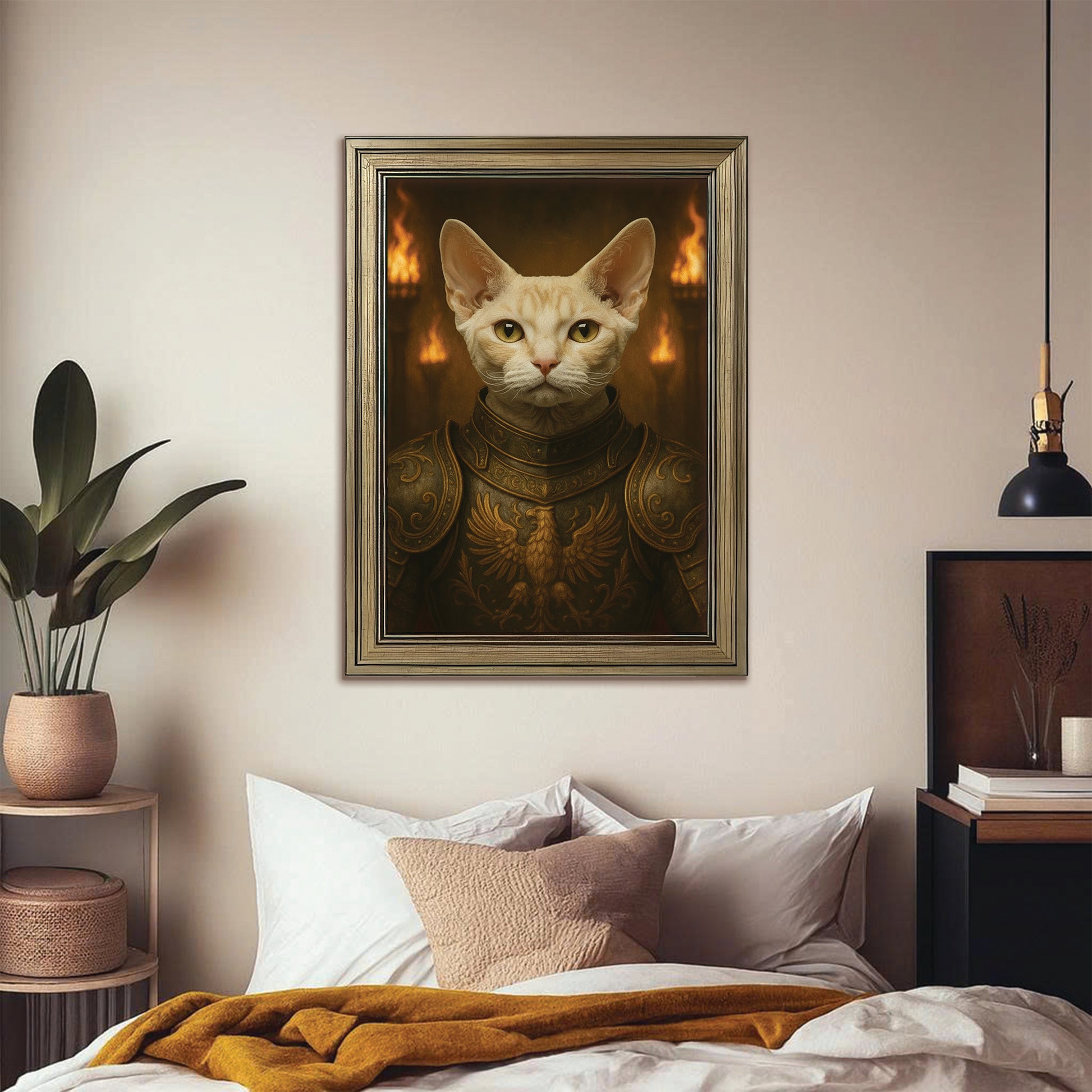 Custom Photo Cat Knight Royal Canvas Framed Wall Art Gift For Cat Lovers