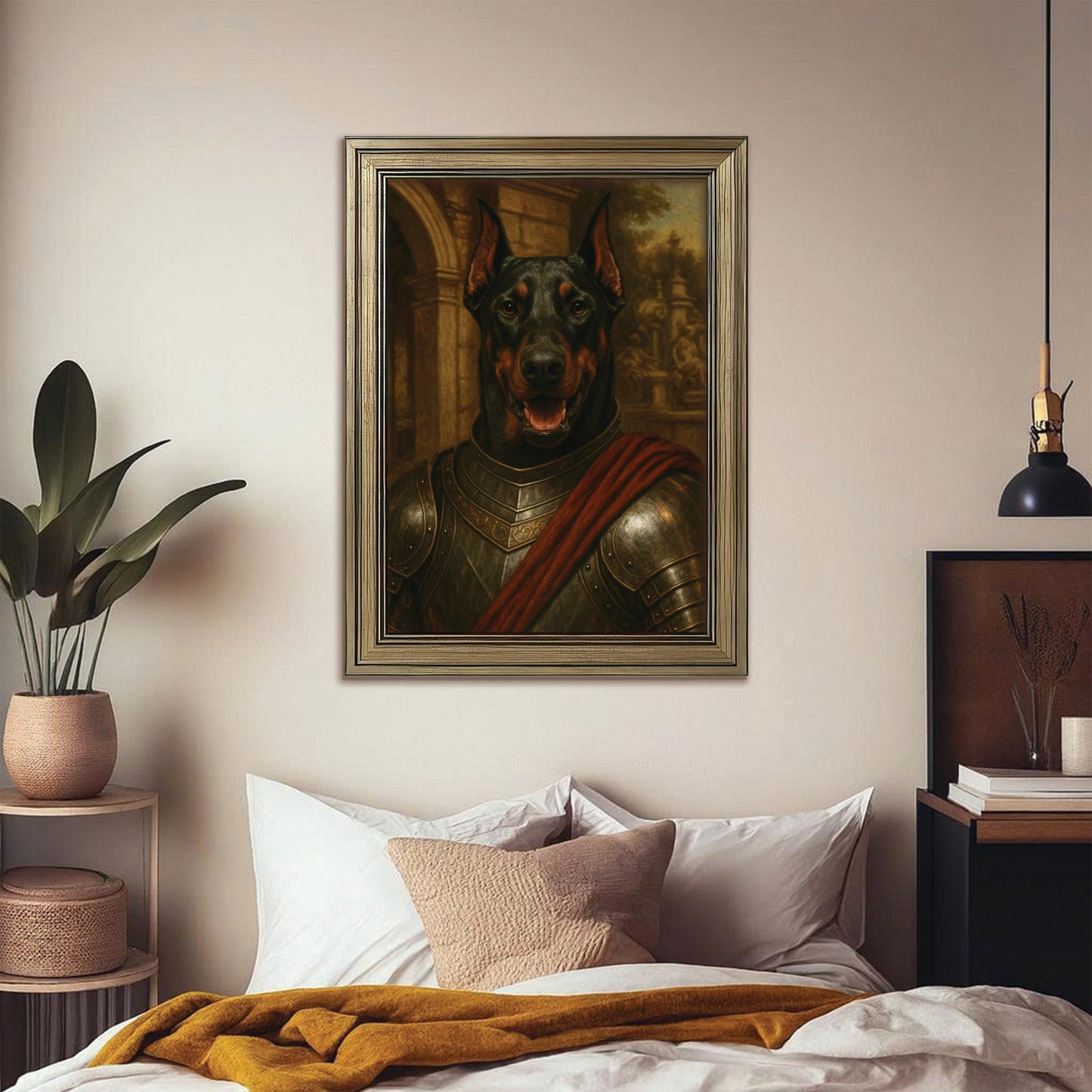 Custom Photo Dog Knight Canvas Framed Wall Art Gift For Dog Lovers