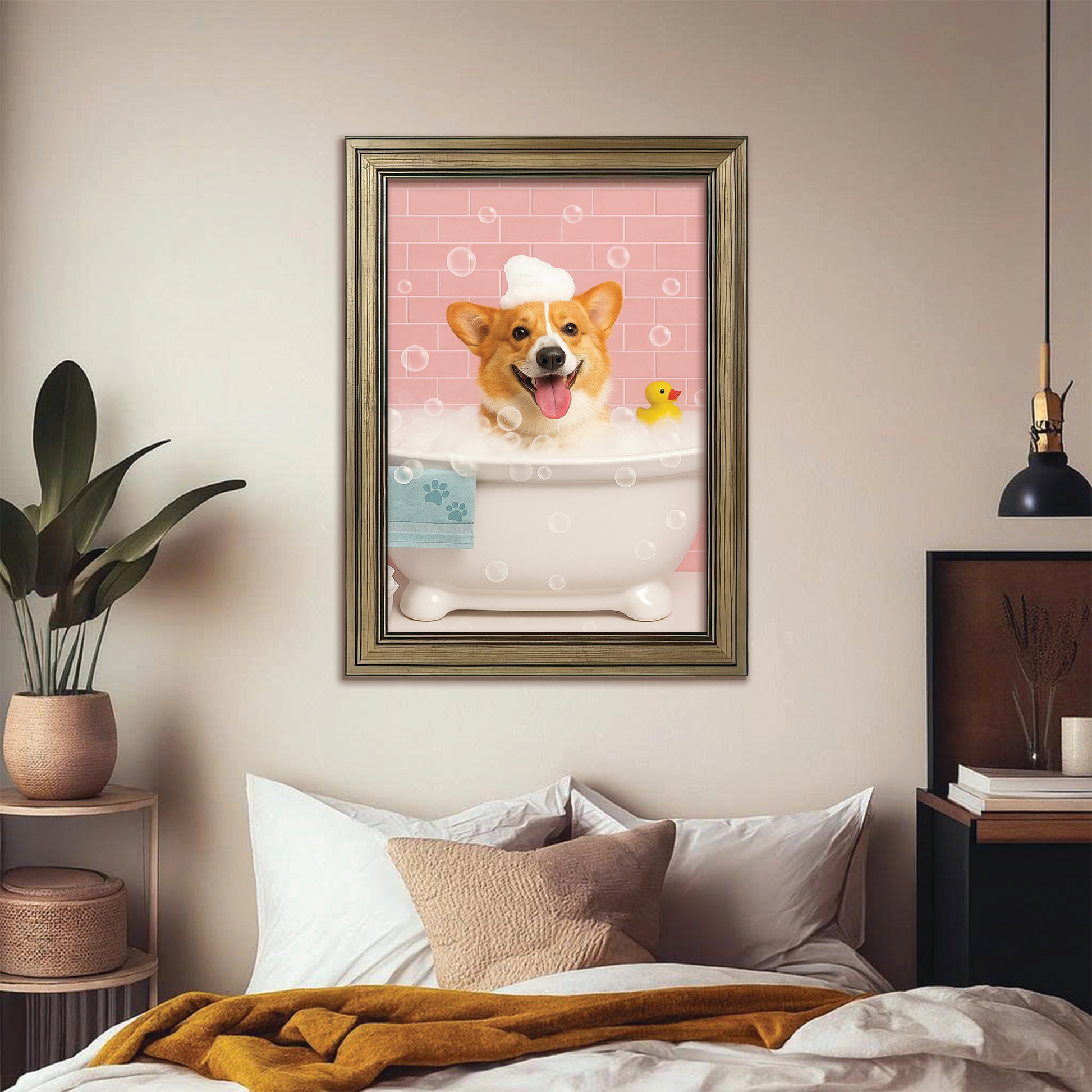 Custom Photo Dog In Bath Canvas Framed Wall Art Gift For Dog Lovers