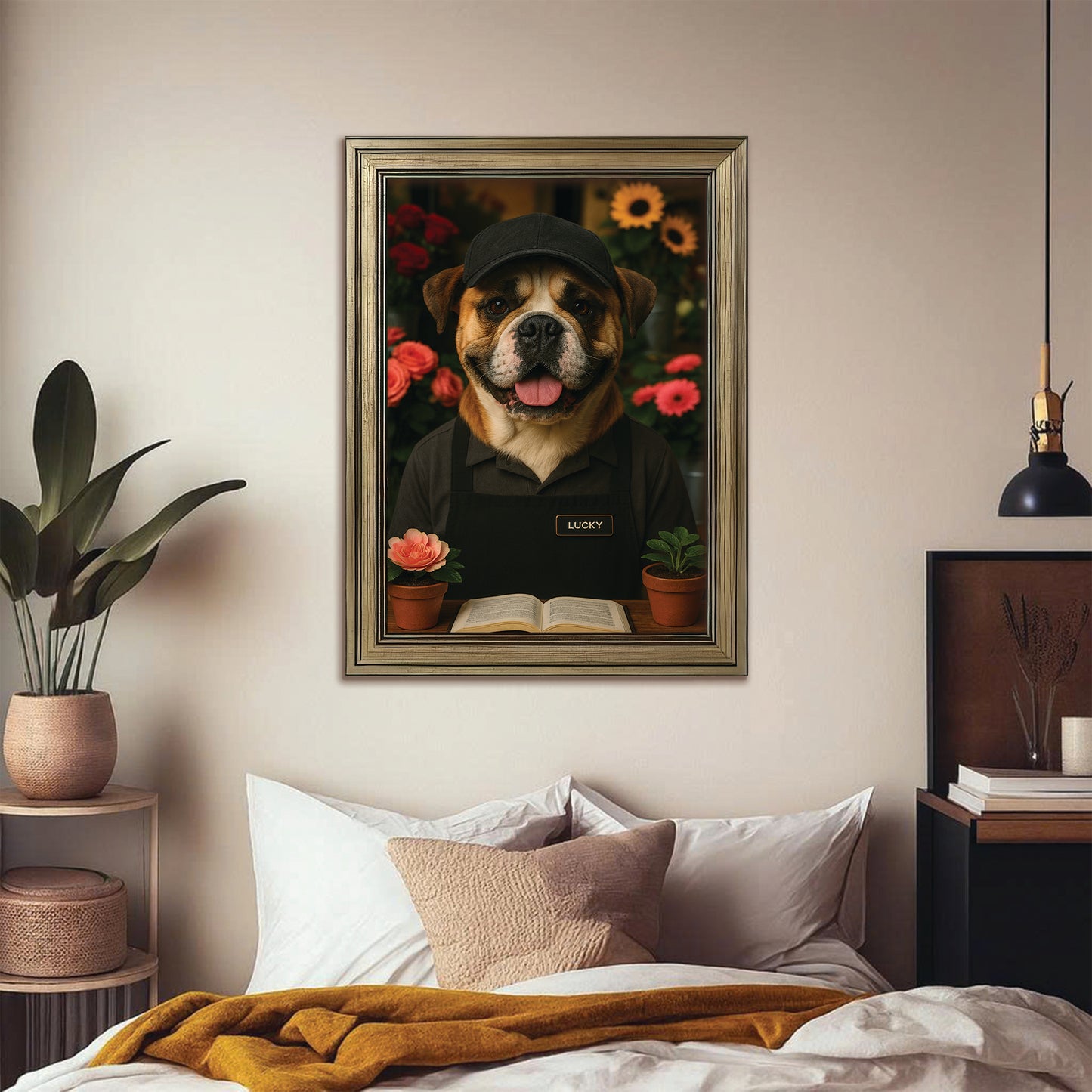 Custom Photo Flower Shop Florist Dog Canvas Framed Wall Art Gift For Dog Lovers