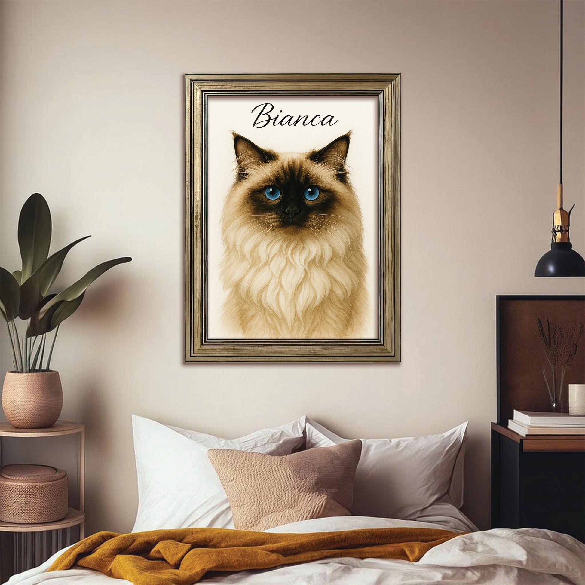 Custom Cat Portraint And With Name Canvas Framed Wall Art