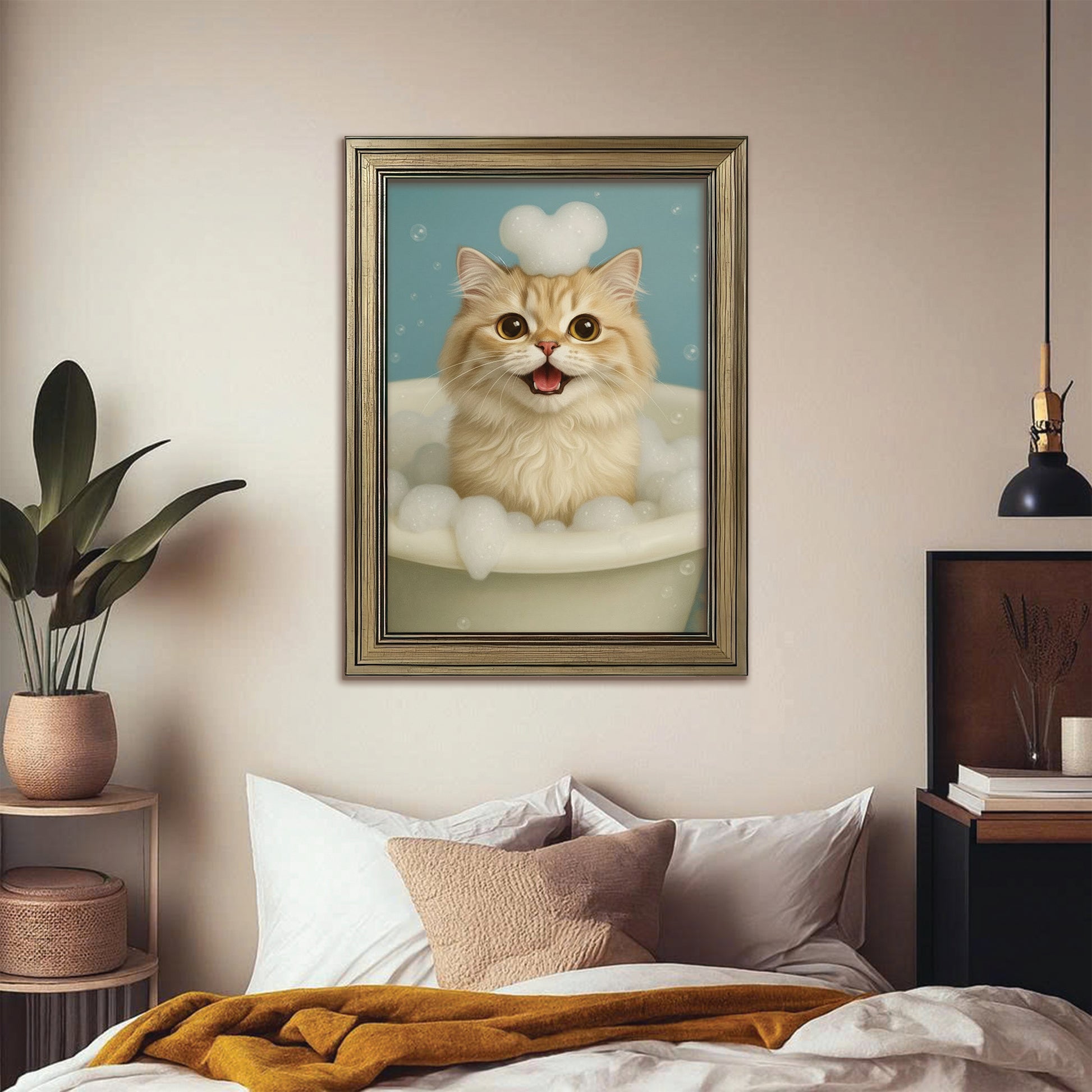 Custom Photo Cat Bathroom Style 29 Canvas Framed Wall Art Gift For Cat Lovers