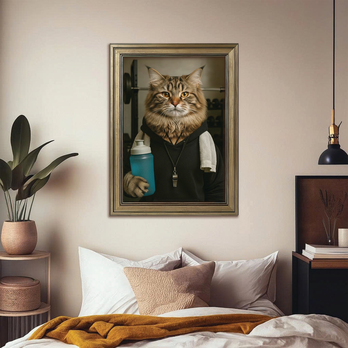 Custom Photo Personal Trainer Cat Canvas Framed Wall Art Gift For Cat Lovers