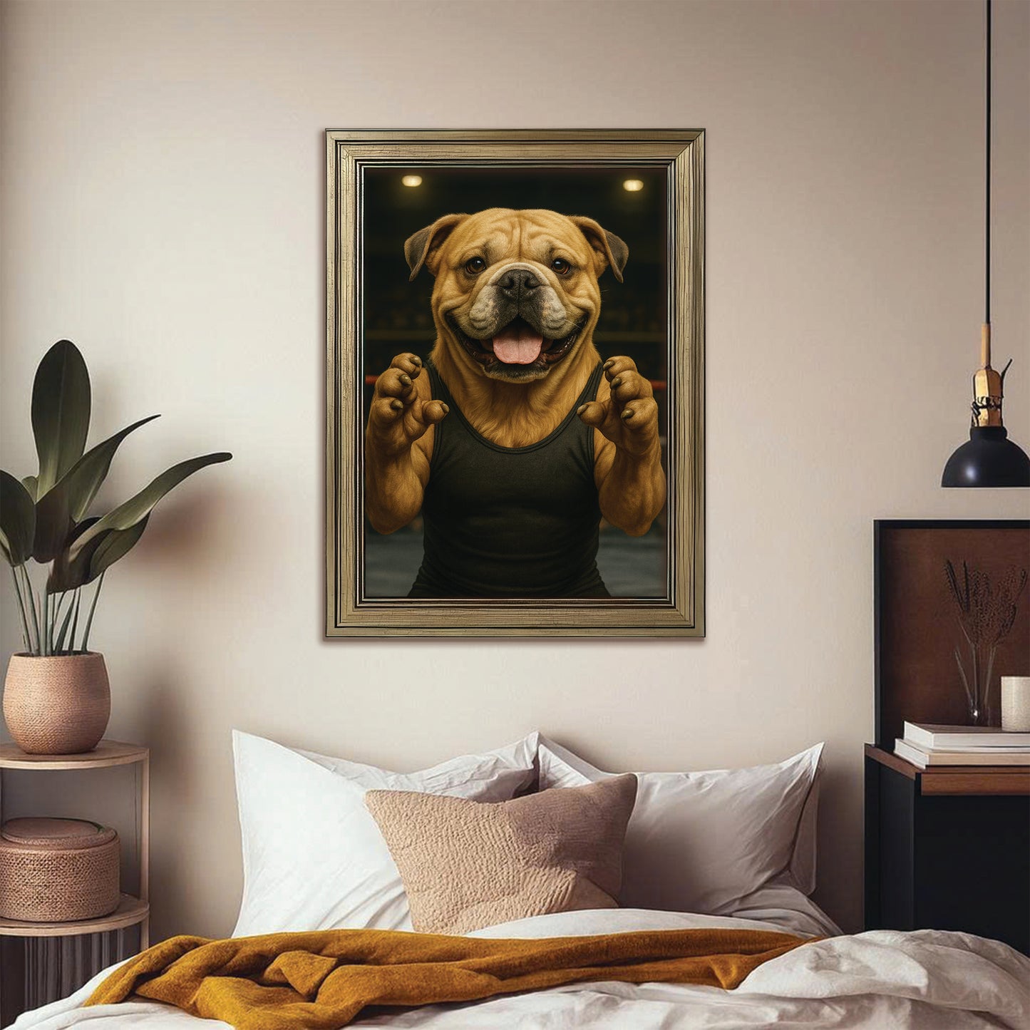 Custom Photo Wrestler Fighter Dog Canvas Framed Wall Art Gift For Dog Lovers