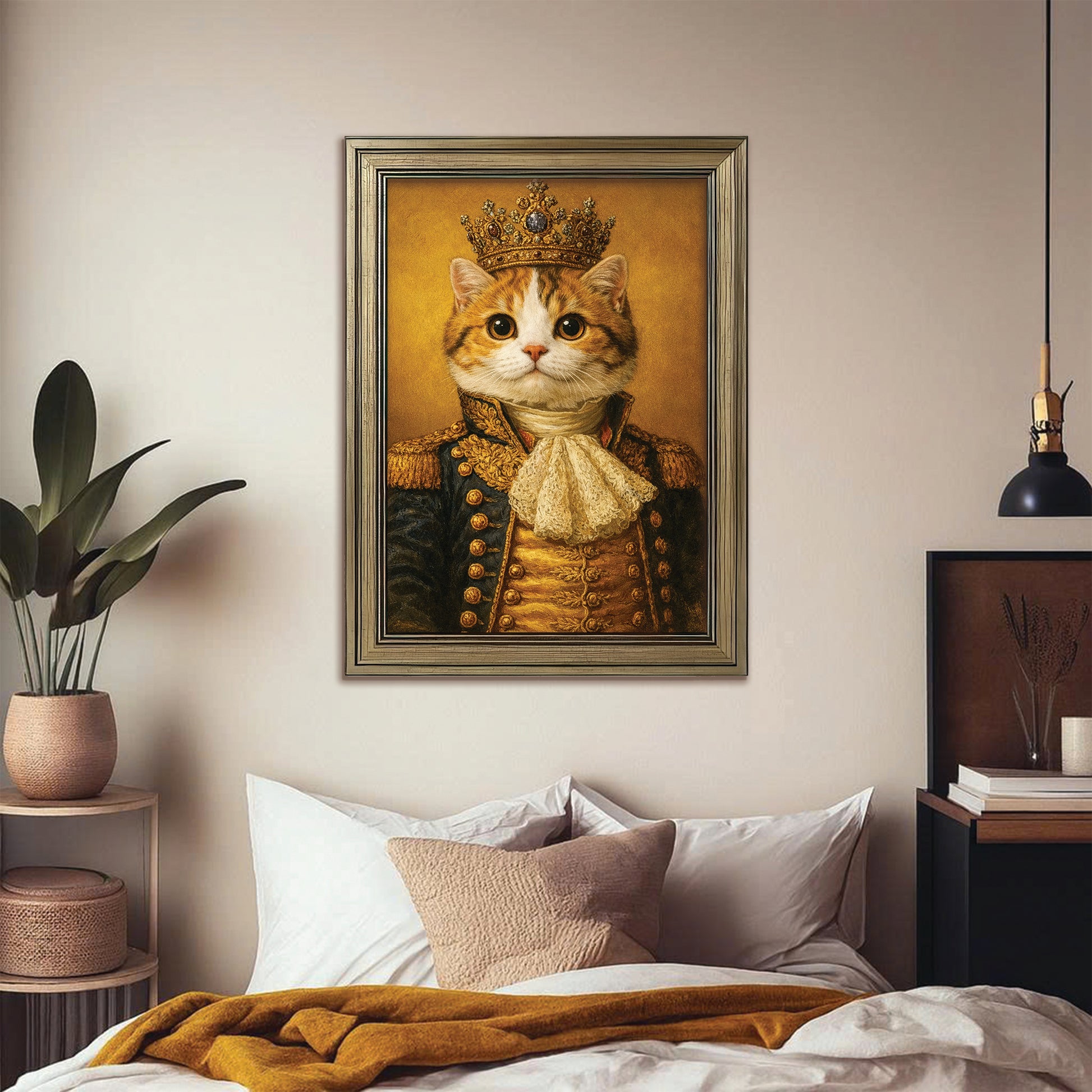 Custom Photo Cat King Royal Canvas Framed Wall Art Gift For Cat Lovers