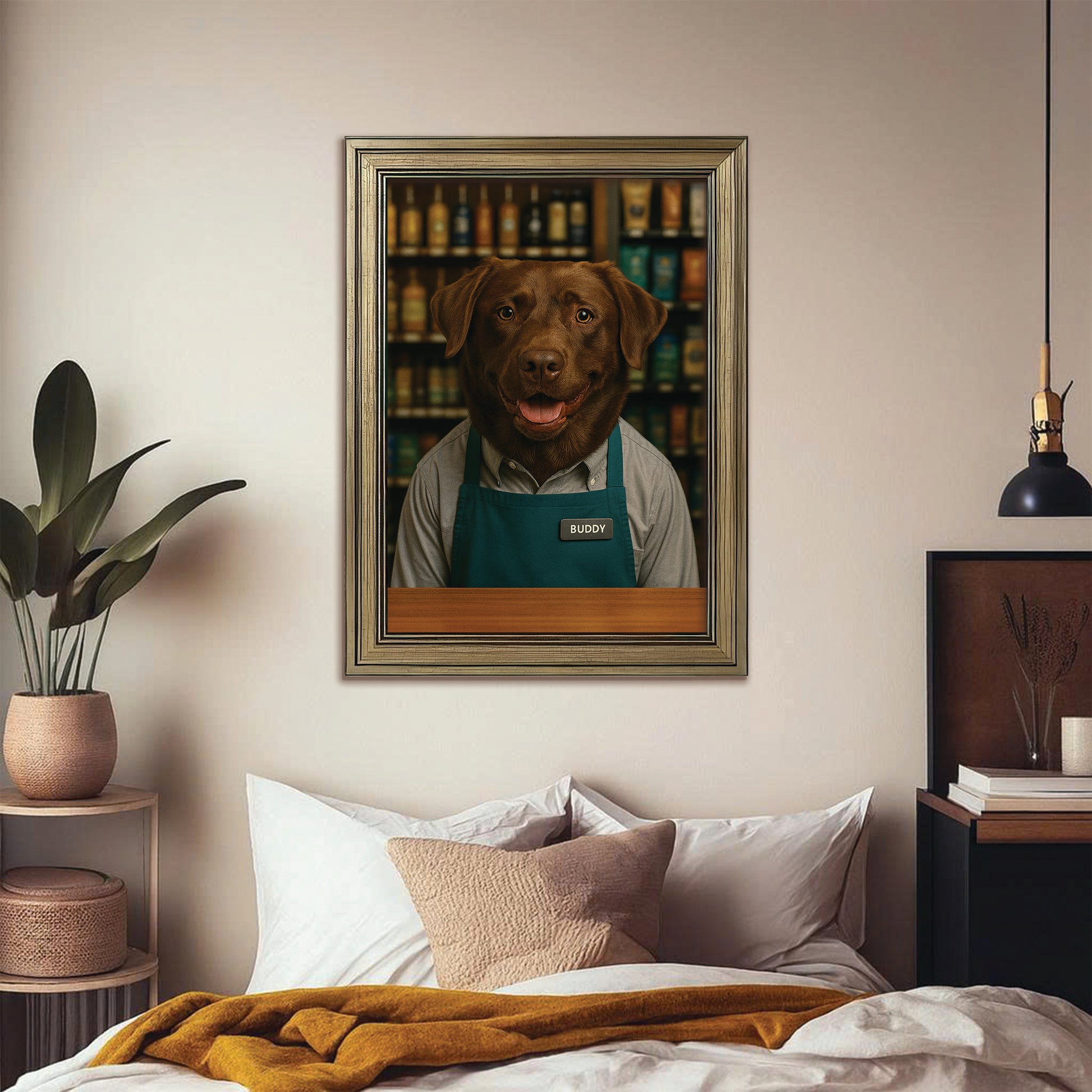 Custom Photo Shop Owner Dog Canvas Framed Wall Art Gift For Dog Lovers