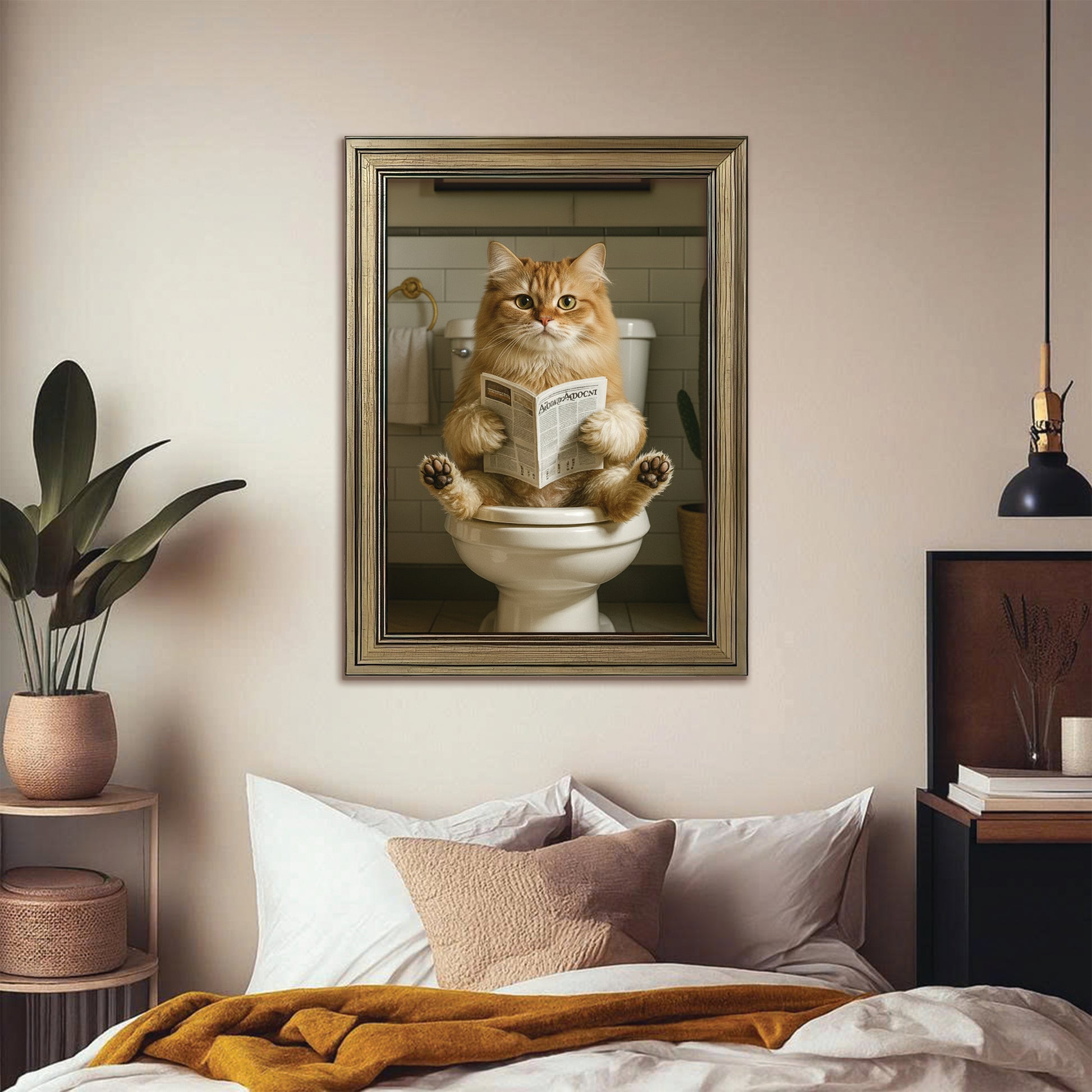 Custom Photo Cat Bathroom Style Canvas Framed Wall Art Gift For Cat Lovers