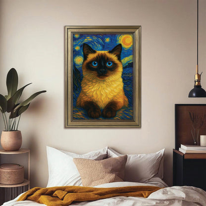 Custom Photo Cat Starry Night Canvas Framed Wall Art Wall Art
