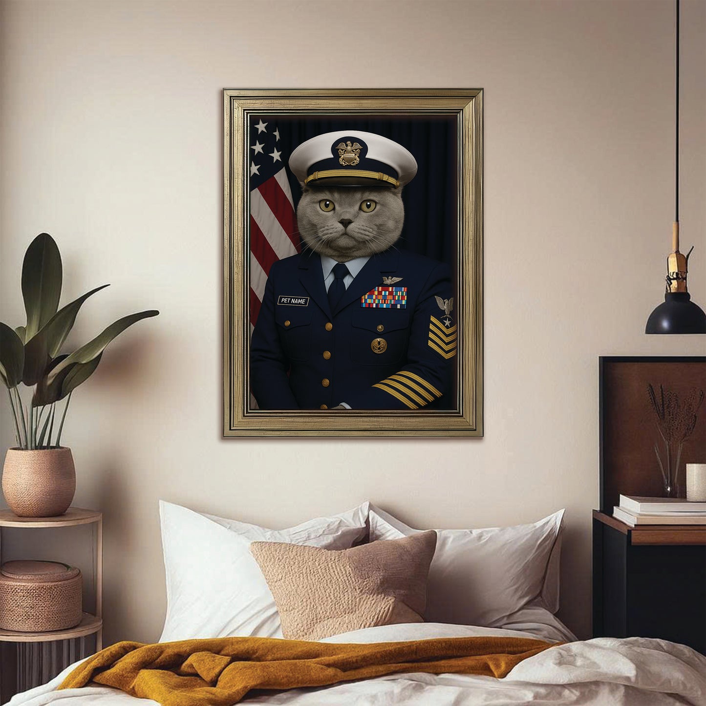Custom Cat Photo Us Navy Canvas Framed Wall Art _ Gift For Cat Lovers