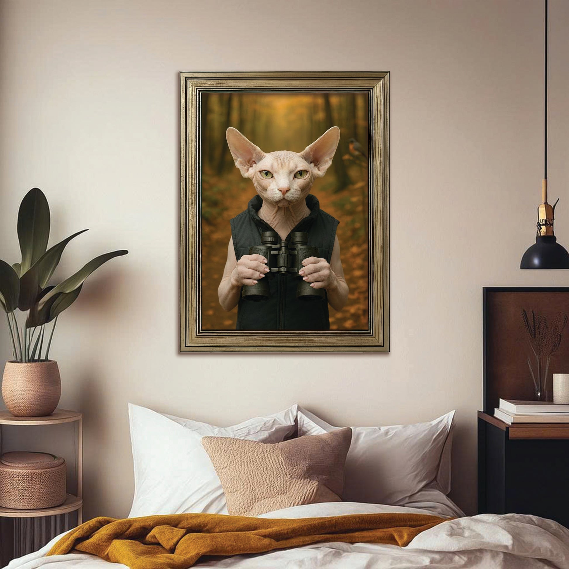 Custom Photo Bird Watching Cat Canvas Framed Wall Art Gift For Cat Lovers