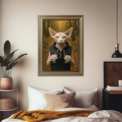Custom Photo Bird Watching Cat Canvas Framed Wall Art Gift For Cat Lovers