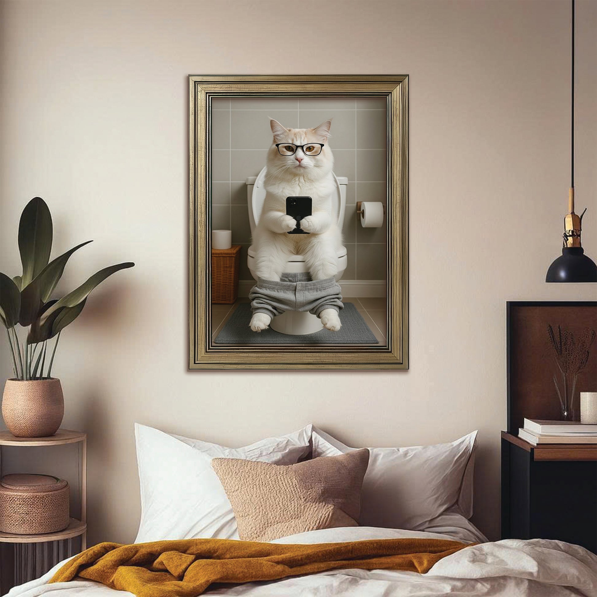 Custom Photo Cat Bathroom Style 15 Canvas Framed Wall Art Gift For Cat Lovers