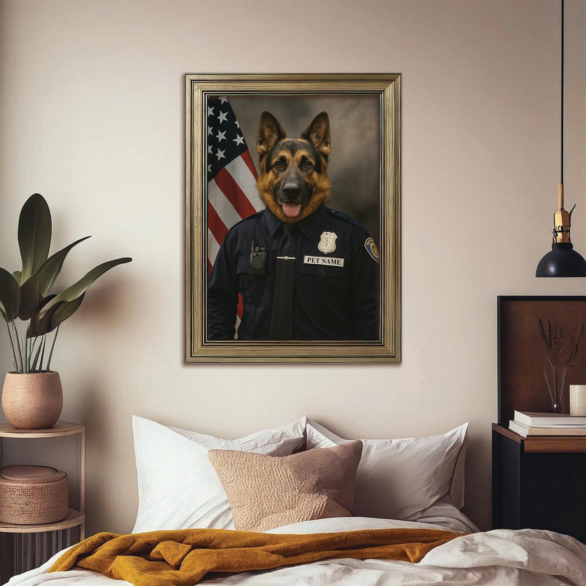 Custom Dog Photo Policeman Canvas Framed Wall Art Framed Wall Art _ Gift For Dog Lovers