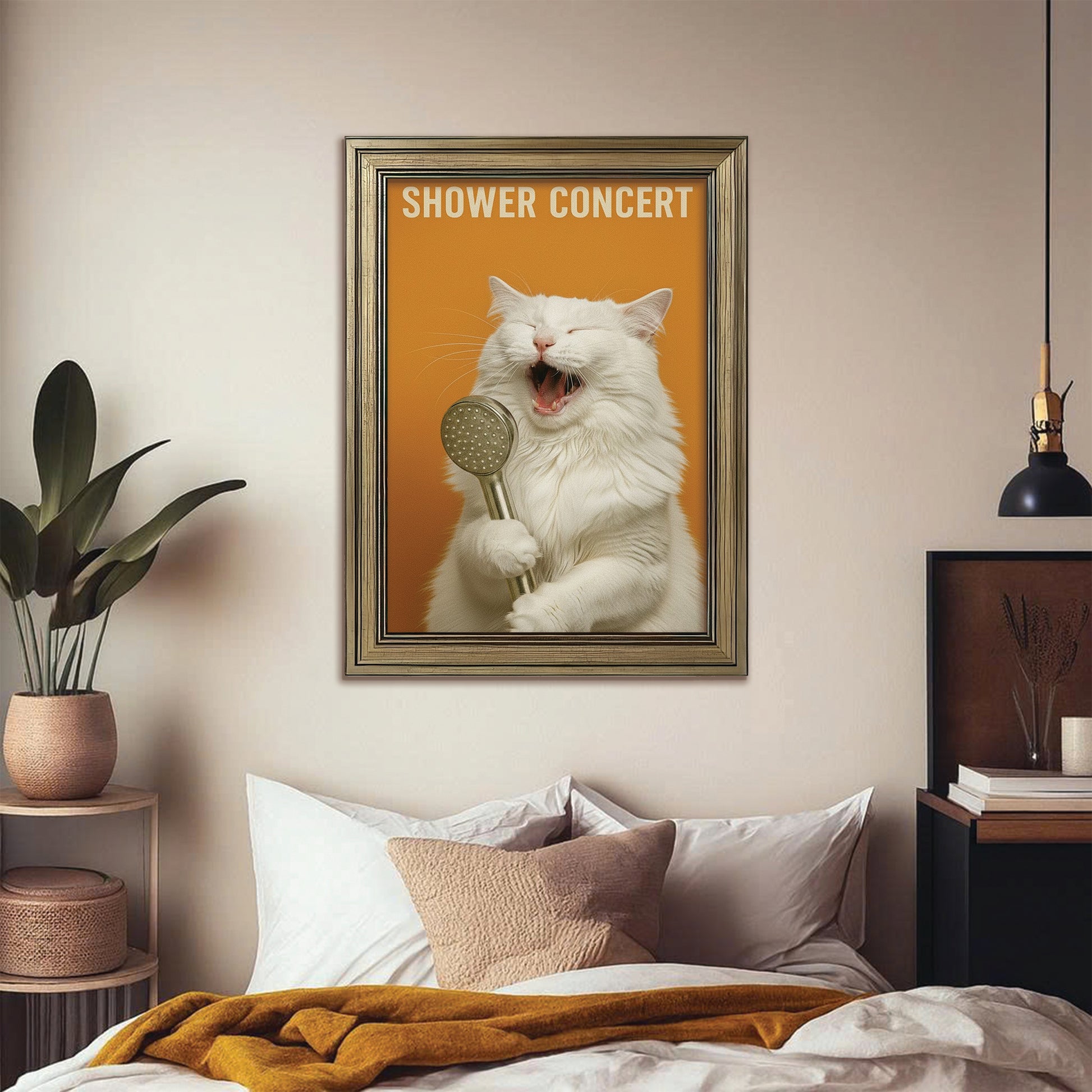 Custom Photo Cat Bathroom Style 32 Canvas Framed Wall Art Gift For Cat Lovers