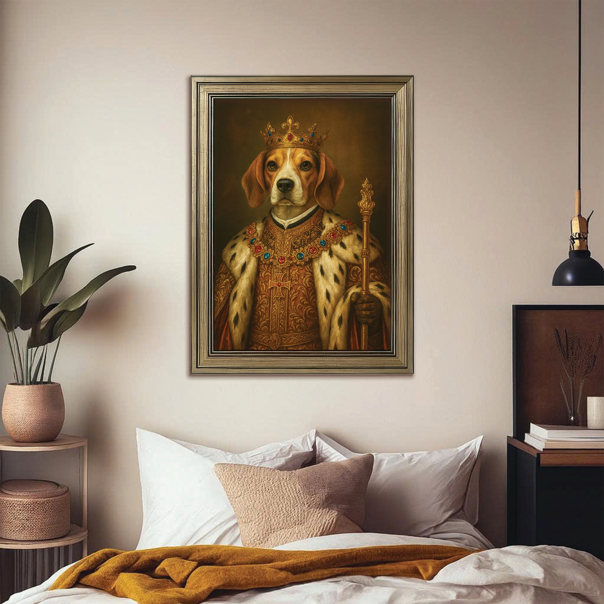 Custom Photo Dog King Royal Canvas Framed Wall Art Framed Wall Art _ Gift For Dog Lovers