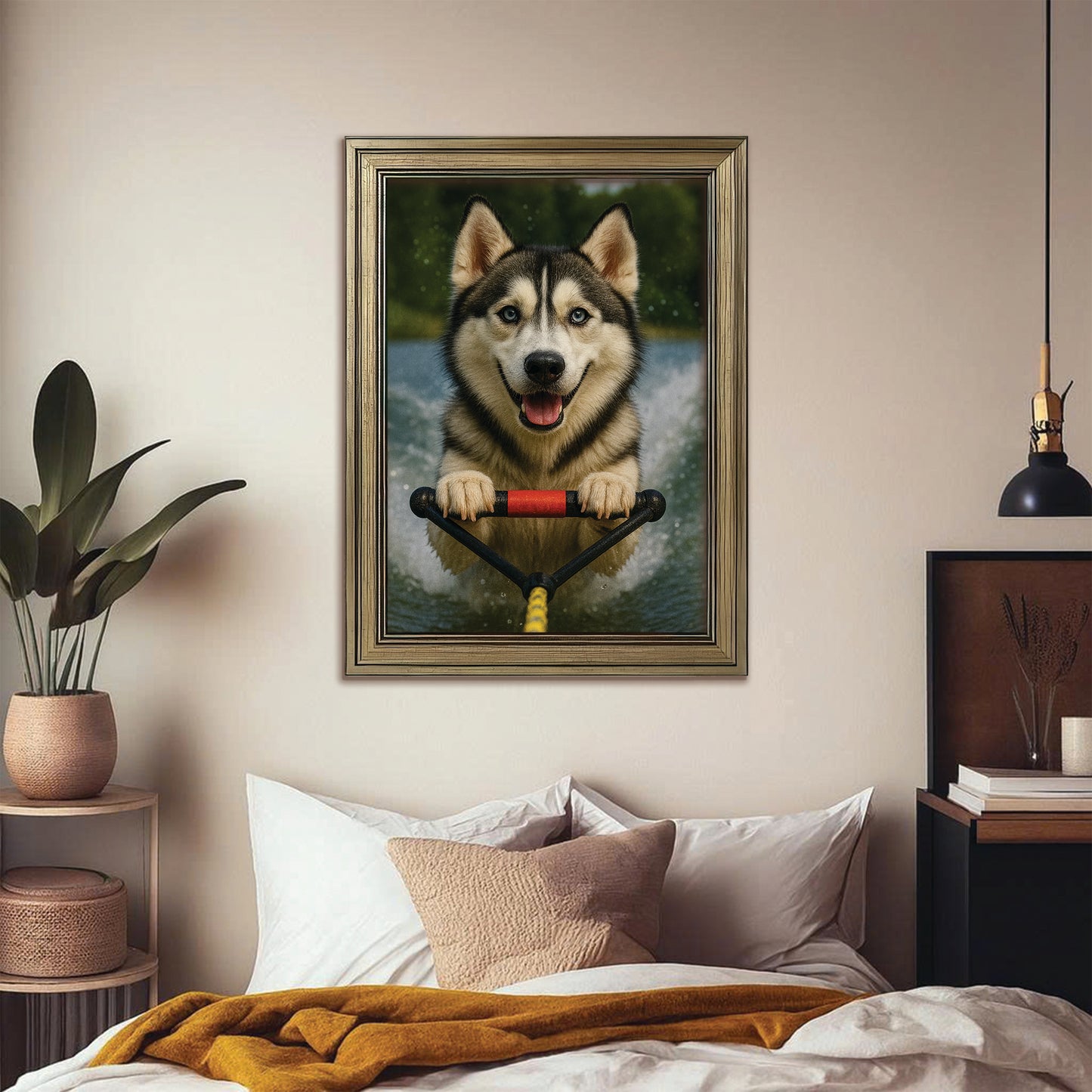Custom Photo Water Ski Dog Canvas Framed Wall Art Gift For Dog Lovers
