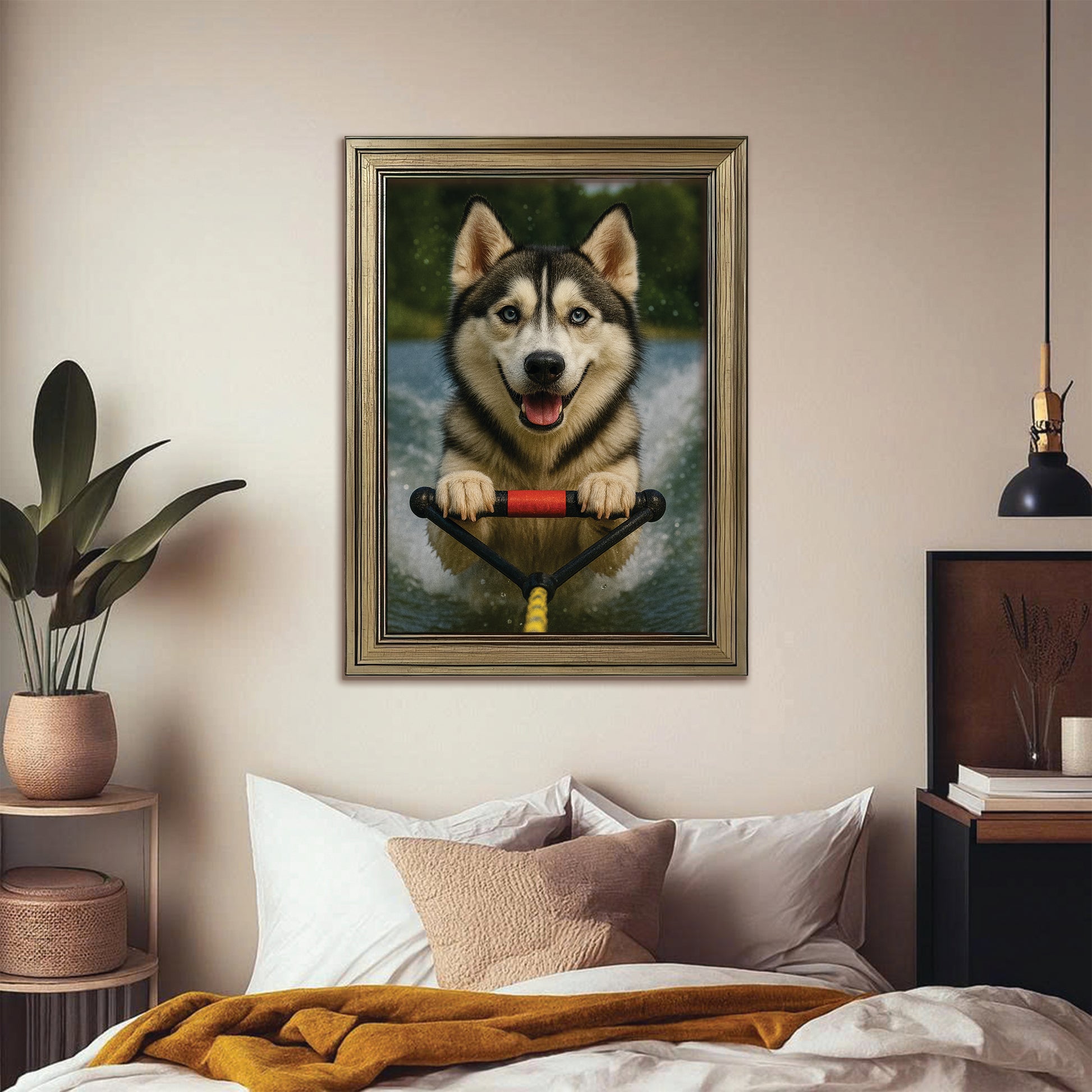 Custom Photo Water Ski Dog Canvas Framed Wall Art Gift For Dog Lovers