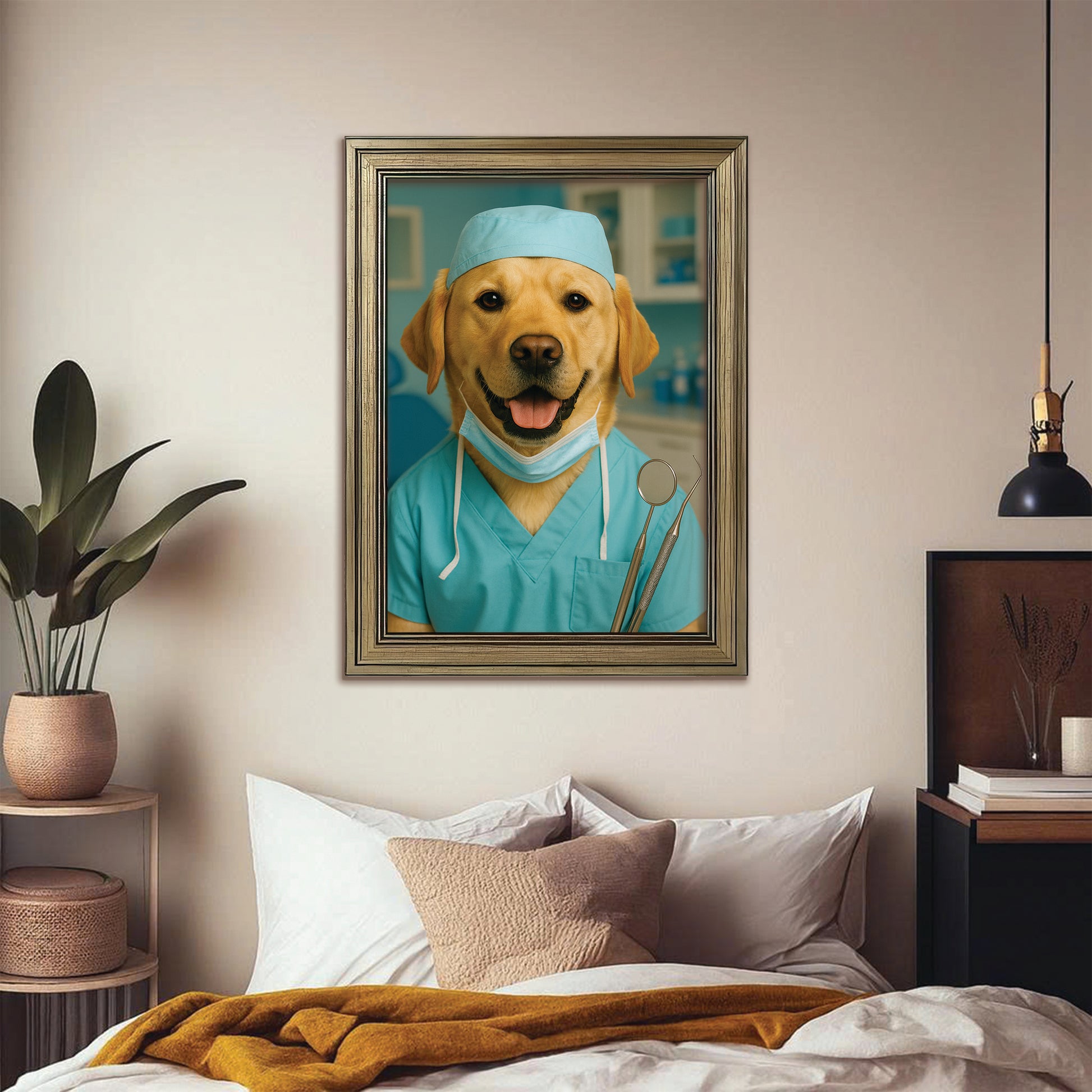 Custom Photo Dentist Dog Canvas Framed Wall Art Gift For Dog Lover