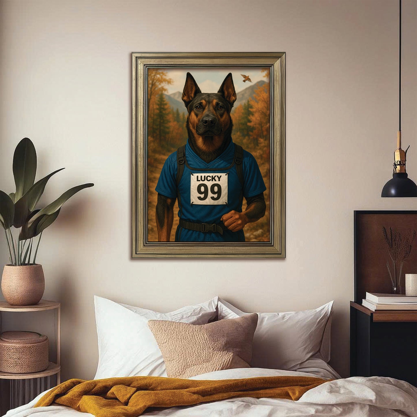 Custom Photo Trail Runner Dog Canvas Framed Wall Art Gift For Dog Lover