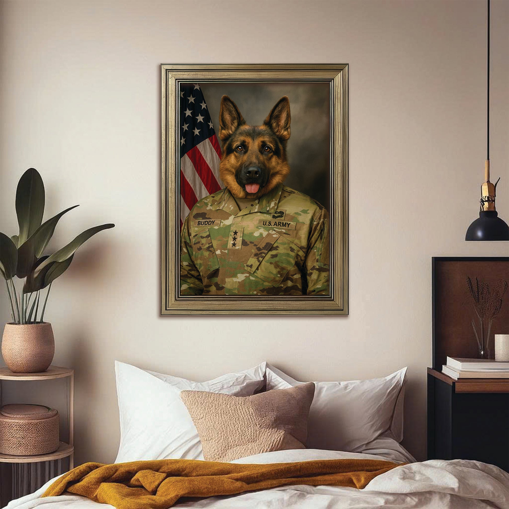Custom Dog Photo Us Army Canvas Framed Wall Art Framed Wall Art _ Gift For Dog Lovers