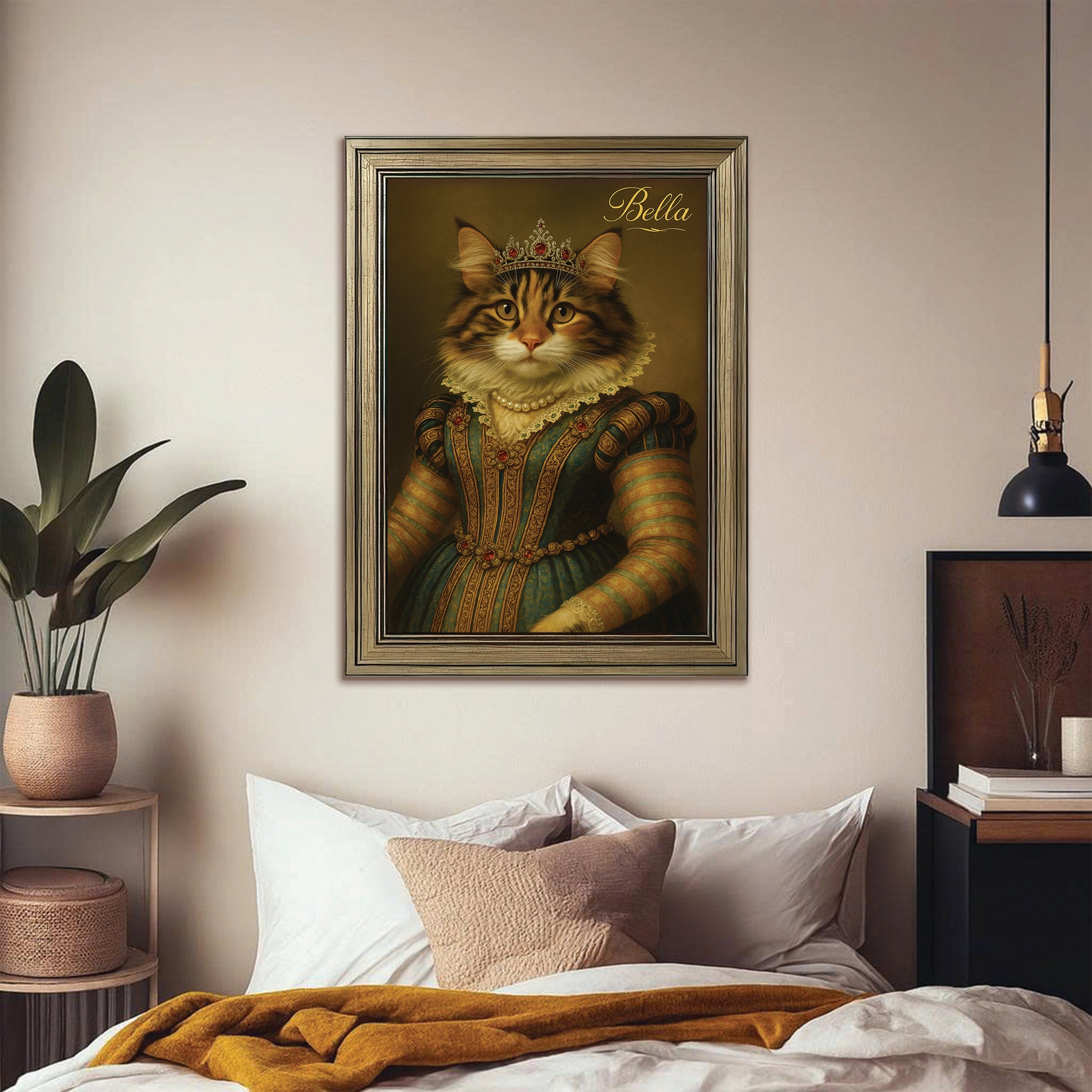 Custom Photo Sapphire Queen Cat Canvas Framed Wall Art Gift For Cat Lovers
