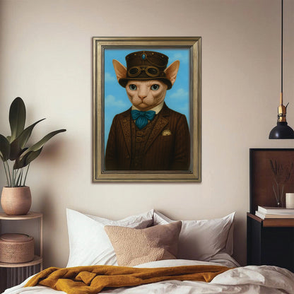 Custom Photo Pilot Cat Canvas Framed Wall Art Gift For Cat Lovers
